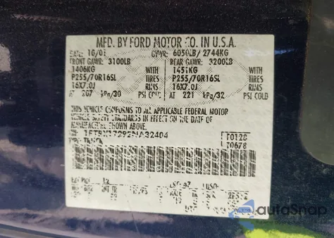 2002 Ford F-150 Xl/Xlt из США, поврежденный, VIN 1FTRX17292NA32404